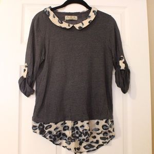 Navy Sweater with Cheetah Embellishment Size Small